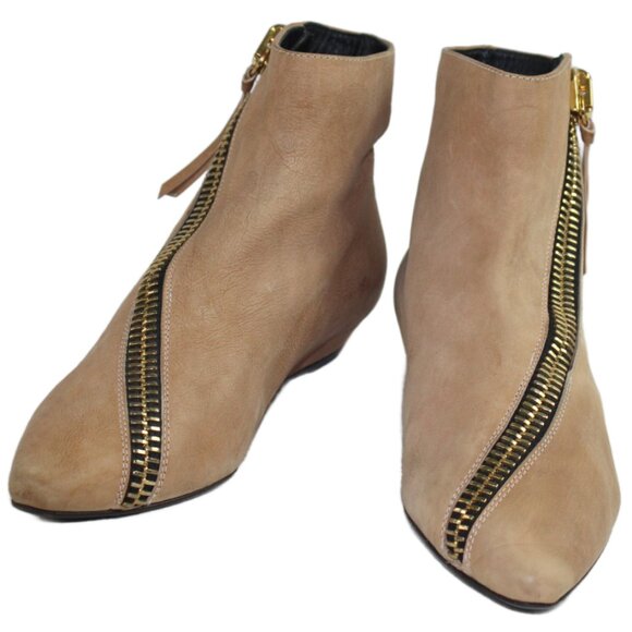 Giuseppe Zanotti Beige Nubuck Leather Exposed Gold Accent Zipper Ankle Boot, 36 - Picture 8 of 10